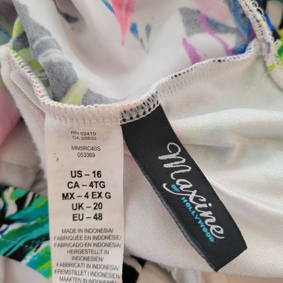 Maxine Hollywood Vintage 16 Bathing Suit 1 Pc Swim Tropical Pink Purple Floral T - Picture 4 of 8